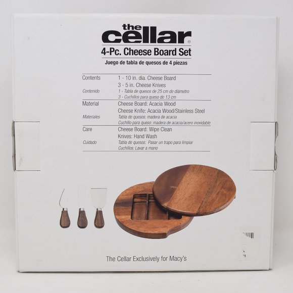 Macys Cellar Cheese Board Set Charcuterie Acacia Wood 3 Knives Party Appetizer - Picture 2 of 16